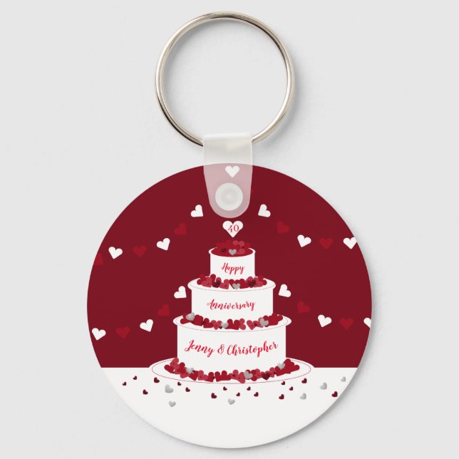 40th ruby wedding anniversary cake design keychain (Front)