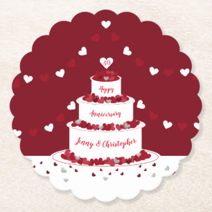 40th ruby wedding anniversary cake design paper coaster