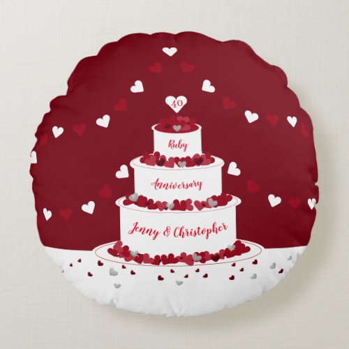 40th ruby wedding anniversary cake design round pillow