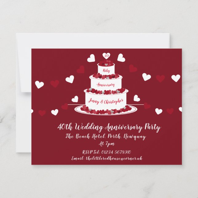 40th Ruby Wedding Anniversary cake Invitation (Back)