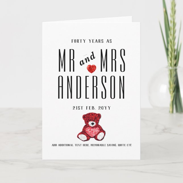 40th RUBY Wedding Anniversary Card Personalized (Front)