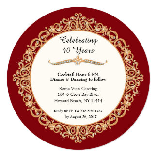 40th Ruby Wedding Anniversary Celebration Round Invitation