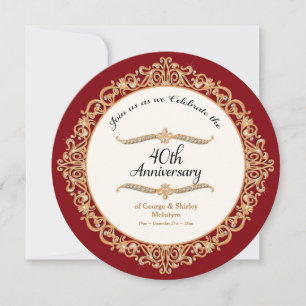 40th Ruby Wedding Anniversary Celebration Round Invitation