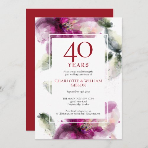 40th Ruby Wedding Anniversary Chic Lilies Floral  Invitation