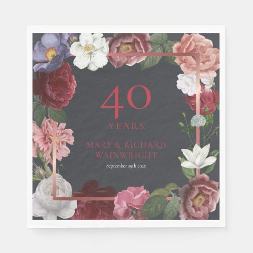 40th Ruby Wedding Anniversary Chic Rose Floral Napkins