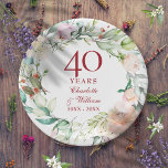 40th Ruby Wedding Anniversary Chic Roses Floral Paper Plates<br><div class="desc">Featuring a delicate watercolor floral garland,  these chic botanical 40th wedding anniversary paper plates can be personalized with your special ruby anniversary information in elegant ruby text. Designed by Thisisnotme©</div>