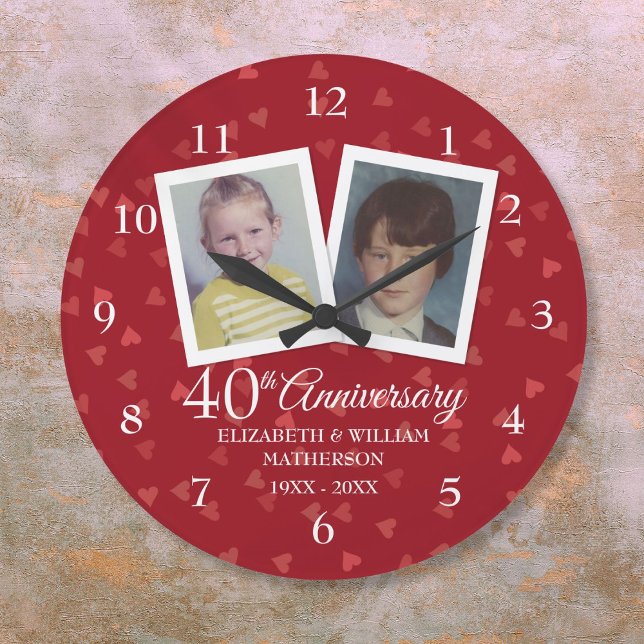 40th Ruby Wedding Anniversary Childhood Photos Large Clock (40th Ruby Wedding Anniversary Childhood Photos Large Clock)