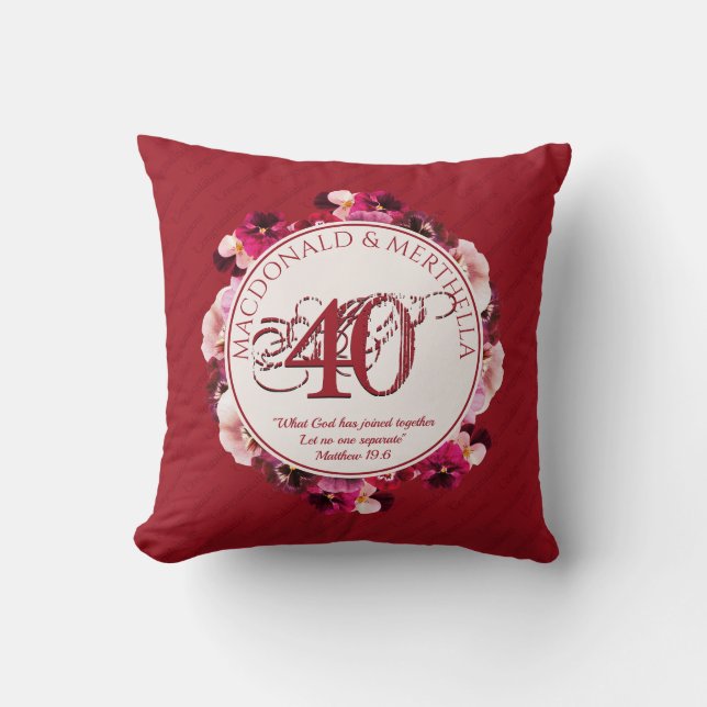 40th RUBY Wedding Anniversary | Christian Throw Pillow (Front)