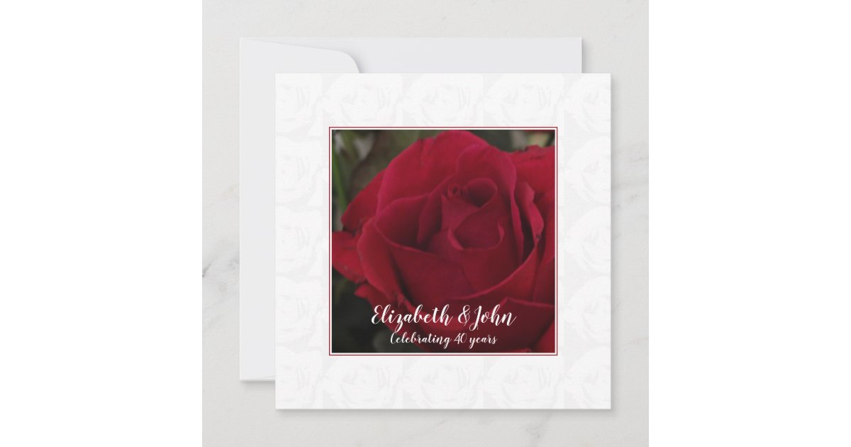 40th ruby wedding anniversary classic red rose thank you card | Zazzle