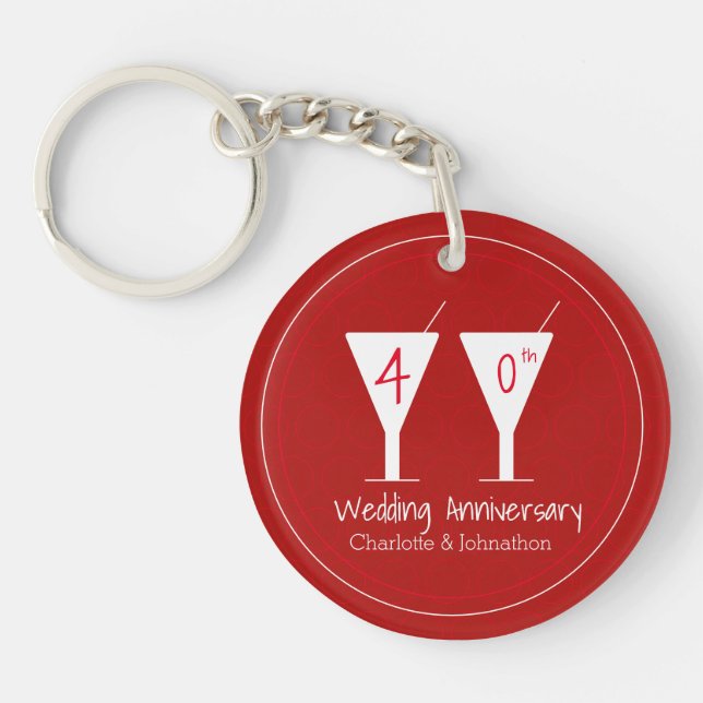 40th Ruby Wedding Anniversary cocktail design Keychain (Front)