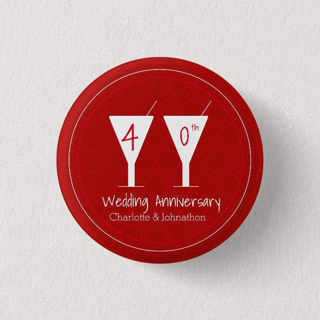 40th Ruby Wedding Anniversary cocktail glass Button (Front)