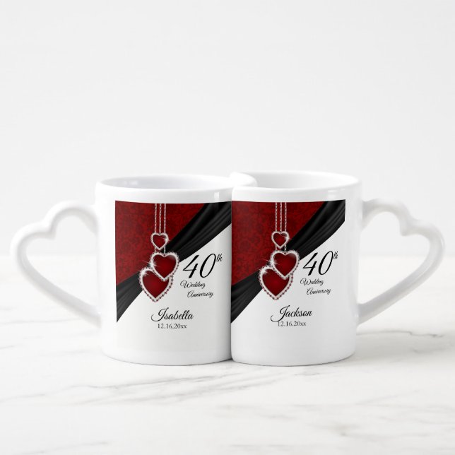 40th Ruby Wedding Anniversary Coffee Mug Set (Front Nesting)