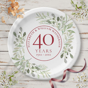 40th Ruby Wedding Anniversary Country Greenery  Paper Plates