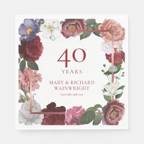 40th Ruby Wedding Anniversary Country Rose Garden  Napkins
