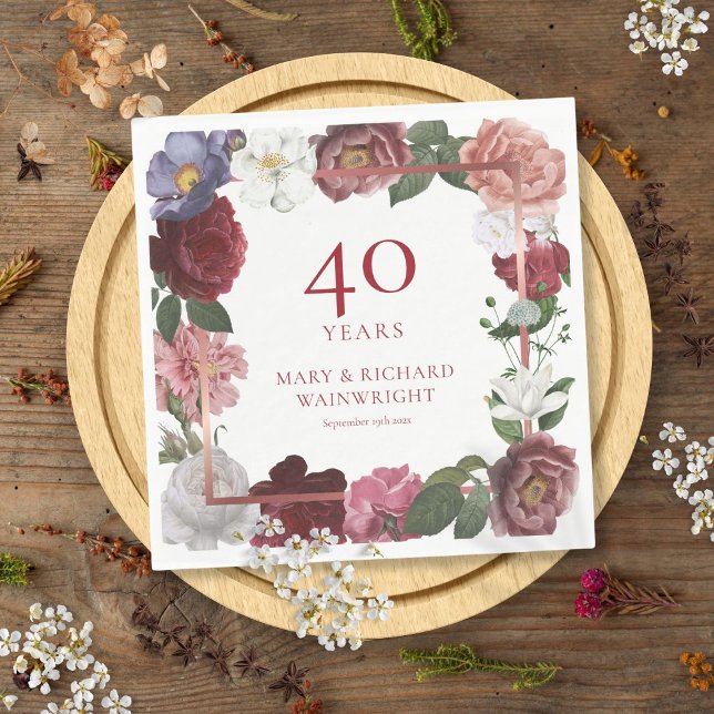 40th Ruby Wedding Anniversary Country Rose Garden  Napkins (40th Ruby Wedding Anniversary Country Rose Garden Napkins)