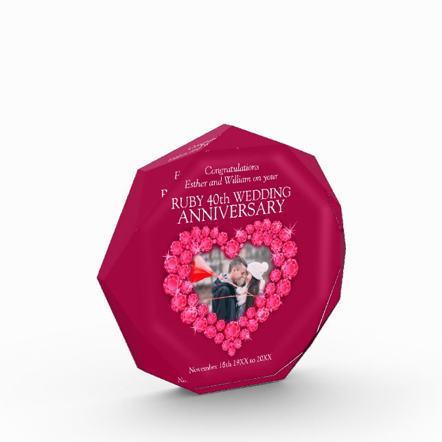 40th ruby wedding anniversary custom photo acrylic award (Left)