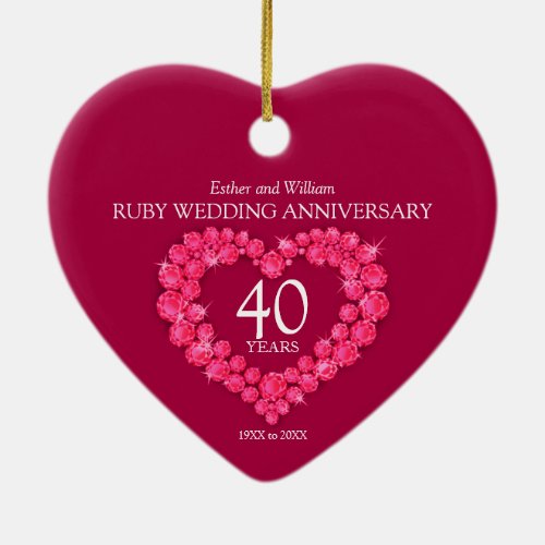 40th ruby wedding anniversary custom photo heart ceramic ornament