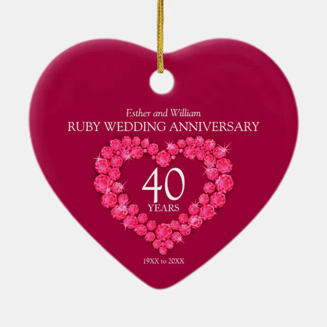 40th ruby wedding anniversary custom photo heart ceramic ornament | Zazzle