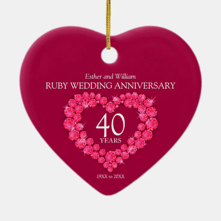 40th Ruby Wedding Anniversary Custom Photo Heart Ceramic Ornament 