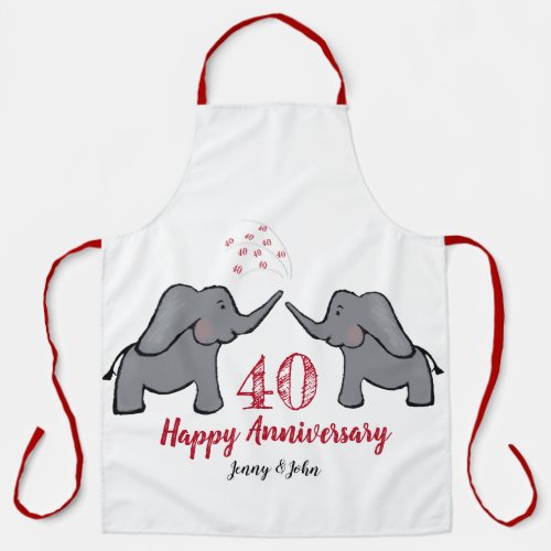40th ruby wedding anniversary cute elephant apron