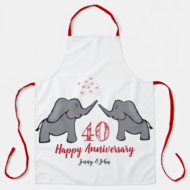 40th ruby wedding anniversary cute elephant apron (Front)