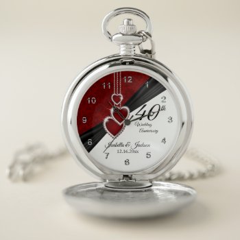 40th Ruby Wedding Anniversary Design 2 Pocket Watch by DesignsbyDonnaSiggy at Zazzle