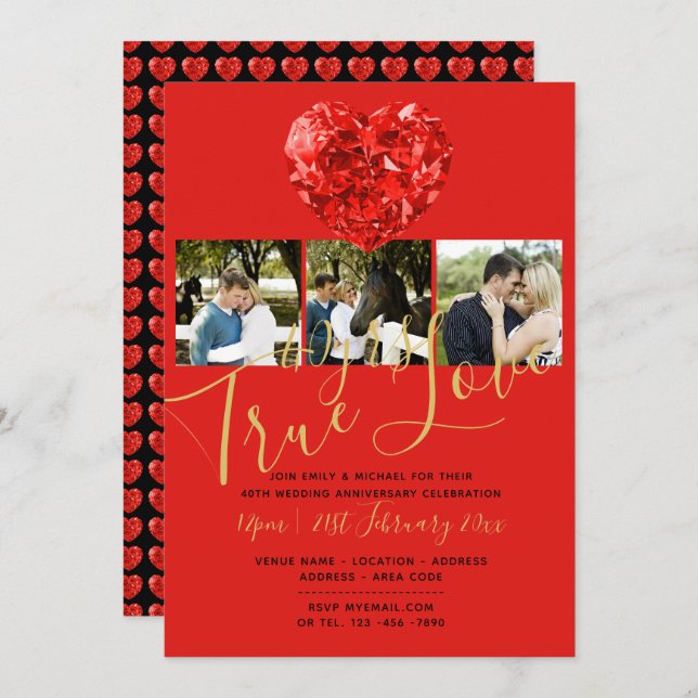 40th RUBY Wedding Anniversary DIAMOND PHOTO Invite (Front/Back)