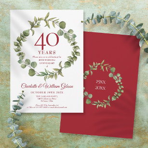 40th Ruby Wedding Anniversary Elegant Garland Invitation