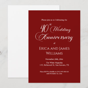 40th Ruby Wedding Anniversary Elegant Script Invitation