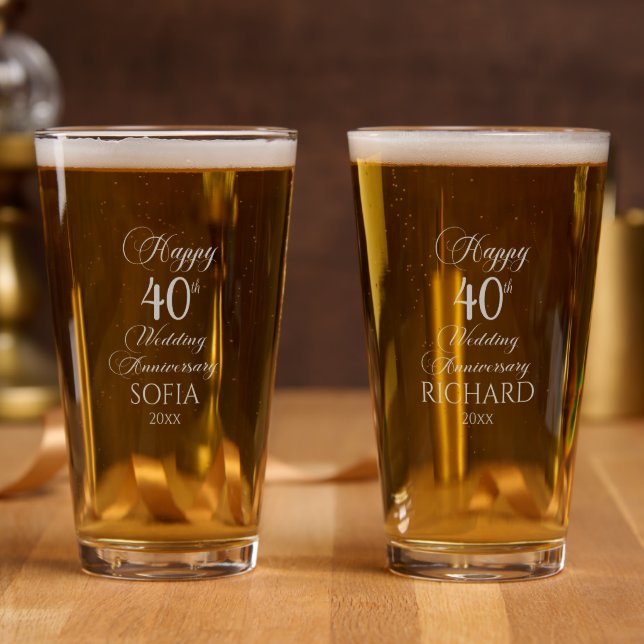 40th Ruby Wedding Anniversary Elegant Script Pint Glass (Party)