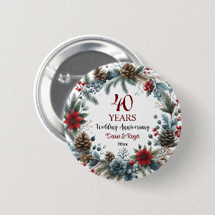 40th Ruby Wedding Anniversary Elegant Winter Button