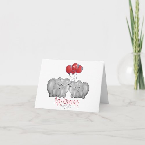 40th ruby wedding anniversary elephant card