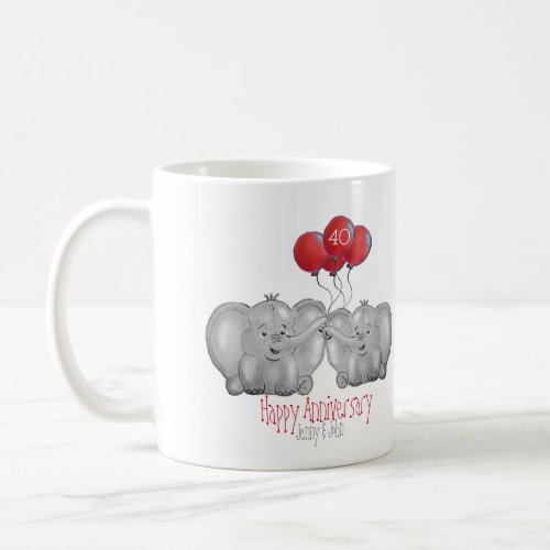 40th ruby wedding anniversary elephant gift coffee mug
