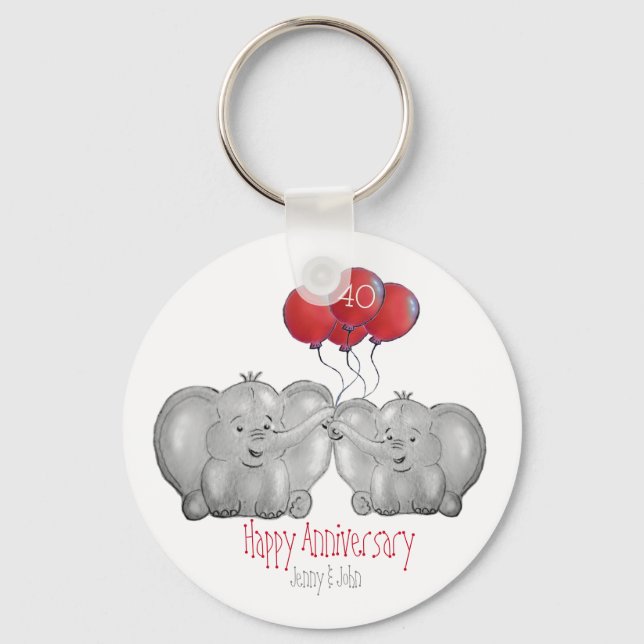 40th ruby wedding anniversary elephant gift keychain (Front)