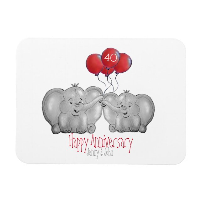 40th ruby wedding anniversary elephant gift magnet (Horizontal)