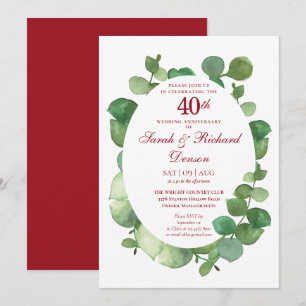 40th Ruby Wedding Anniversary Eucalyptus Greenery Invitation