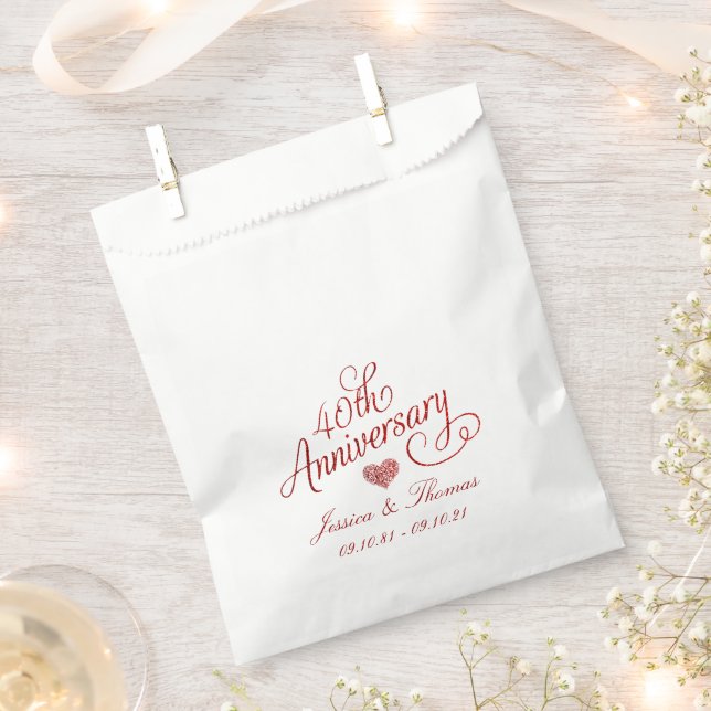 40th Ruby Wedding Anniversary Favor Bag (Clipped)