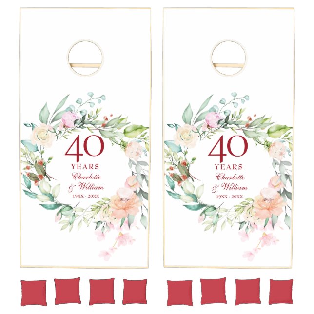 40th Ruby Wedding Anniversary Floral Garland Cornhole Set (Set)