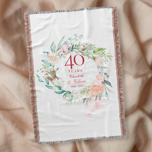 40th Ruby Wedding Anniversary Floral Garland Throw Blanket