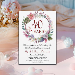 40th Ruby Wedding Anniversary Floral Invitation