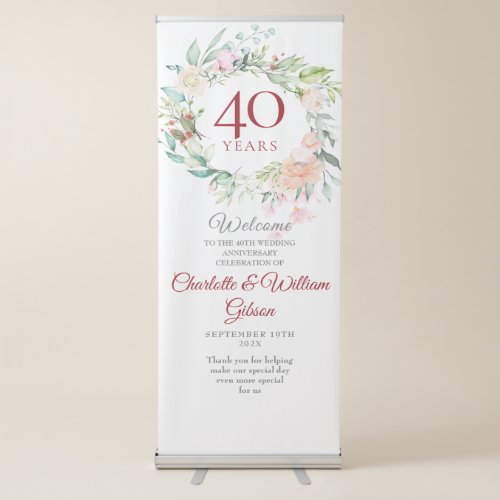 40th Ruby Wedding Anniversary Floral Welcome Retractable Banner