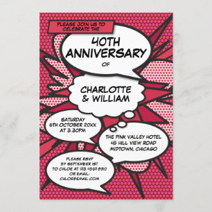 40th Ruby Wedding Anniversary Fun Comic Book Invitation