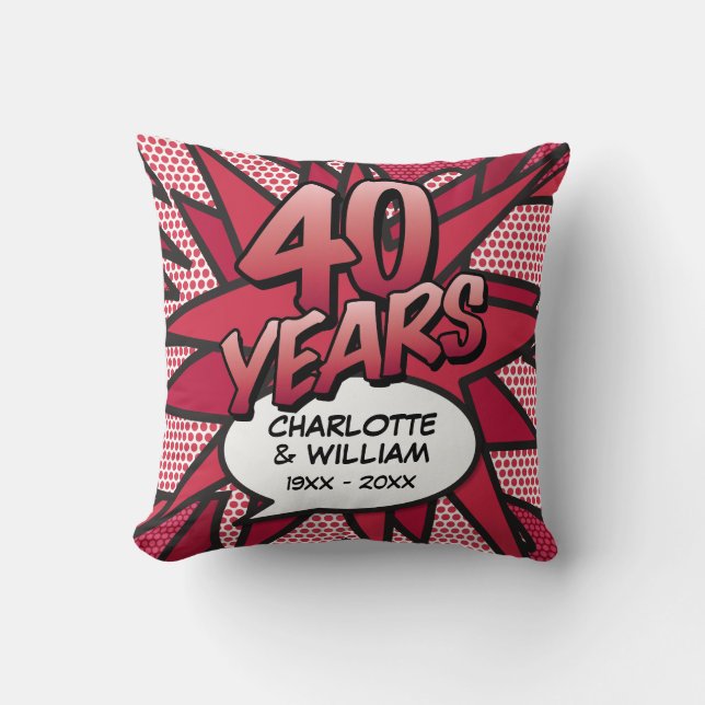40th Ruby Wedding Anniversary Fun Comic Book Throw Pillow (Front)