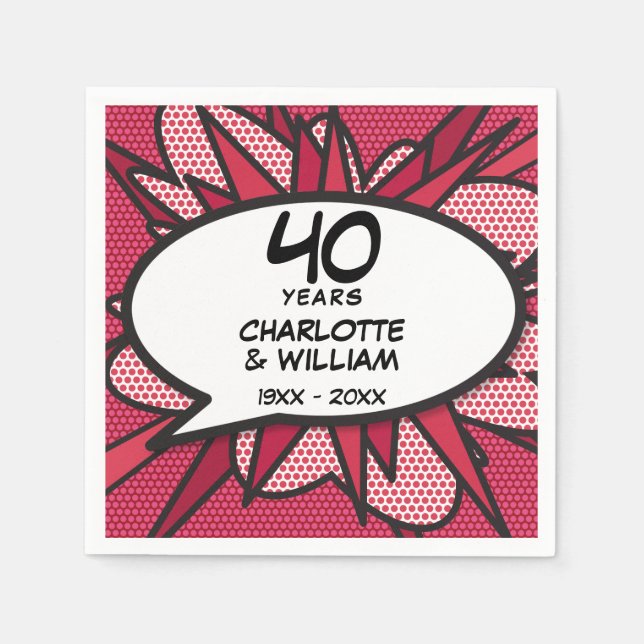 40th Ruby Wedding Anniversary Fun Retro Comic Book Napkins (Front)