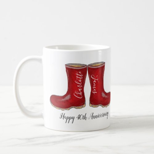 40th ruby wedding anniversary garden welly boot  coffee mug