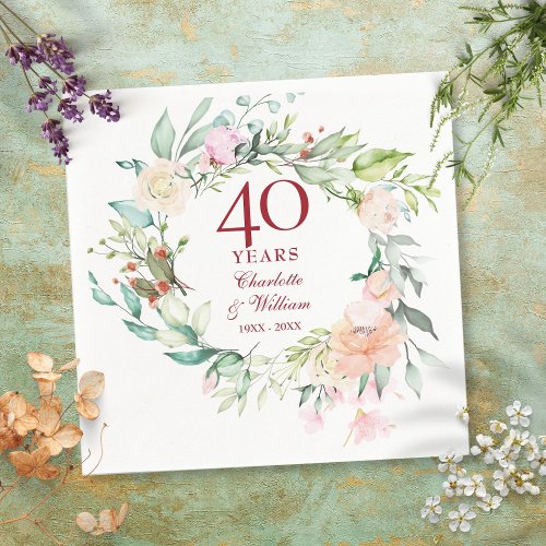 40th Ruby Wedding Anniversary Garland Floral Napkins