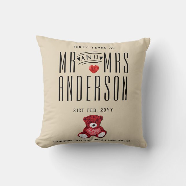40th RUBY Wedding Anniversary Gift Personalized 2 Throw Pillow (Front)