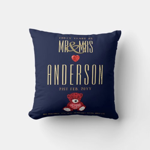 40th RUBY Wedding Anniversary Gift Personalized 3 Throw Pillow