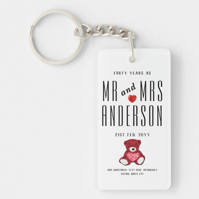 40th RUBY Wedding Anniversary Gift Personalized Keychain (Front)