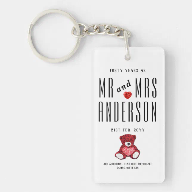 40th RUBY Wedding Anniversary Gift Personalized Keychain | Zazzle
